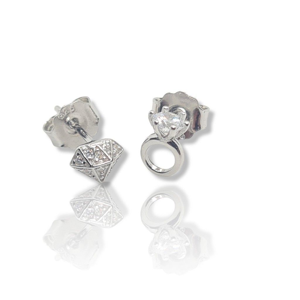 Platinum plated silver 925º earrings with ring & diamond  (code FC005443)